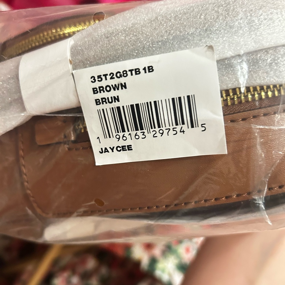 Michael Kors Brown and White Monogram Mini Backpack with Tan Trim - Picture 6 of 7